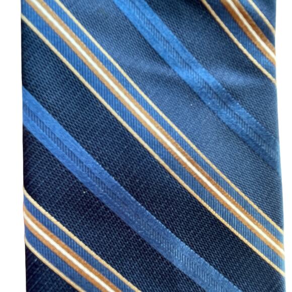 Michael Kors Blue Tan Silk Regimental Striped Classic Designer Men's Tie - Picture 3 of 8
